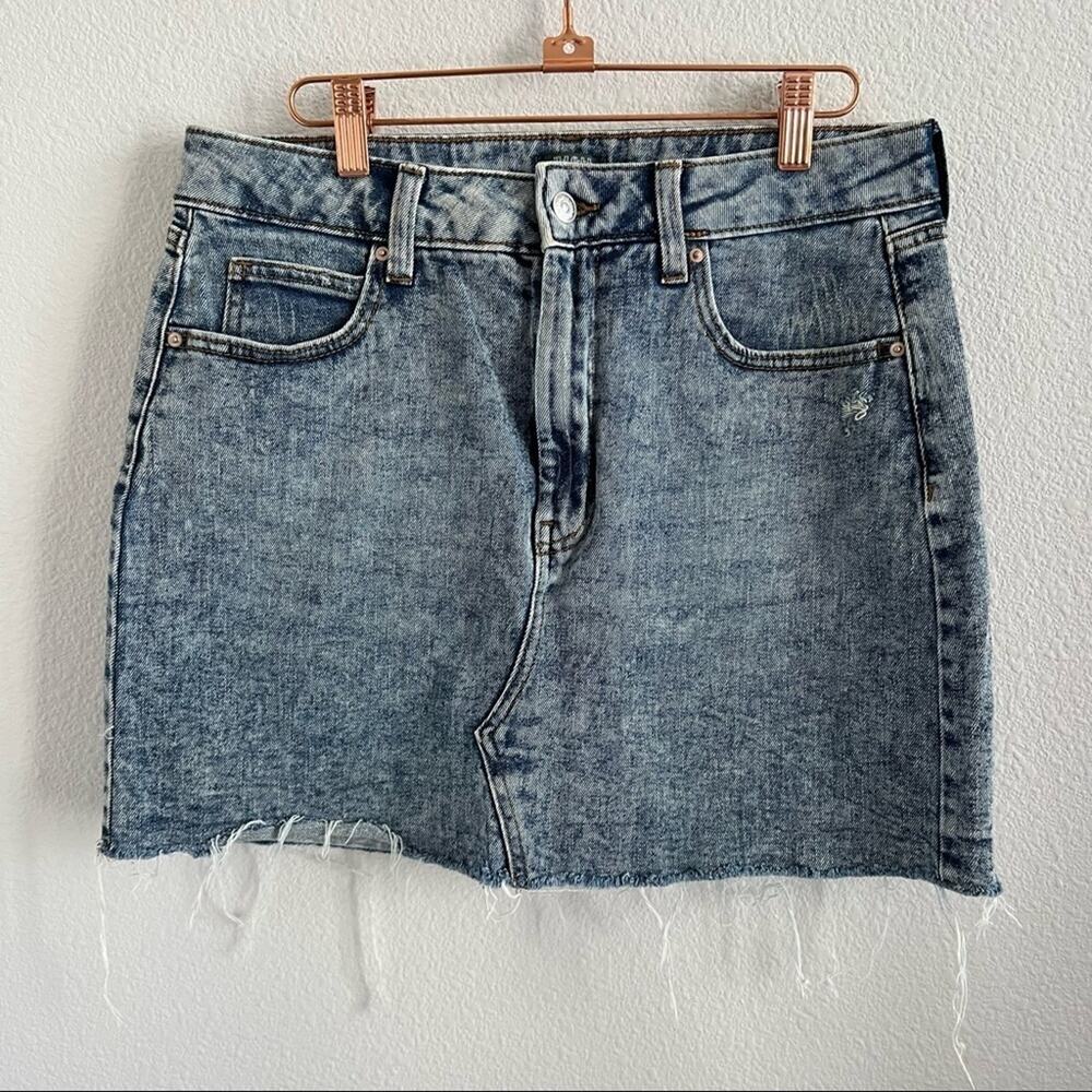 Wild Fable Denim Jean Light Acid Wash Fray Hem Skirt 12